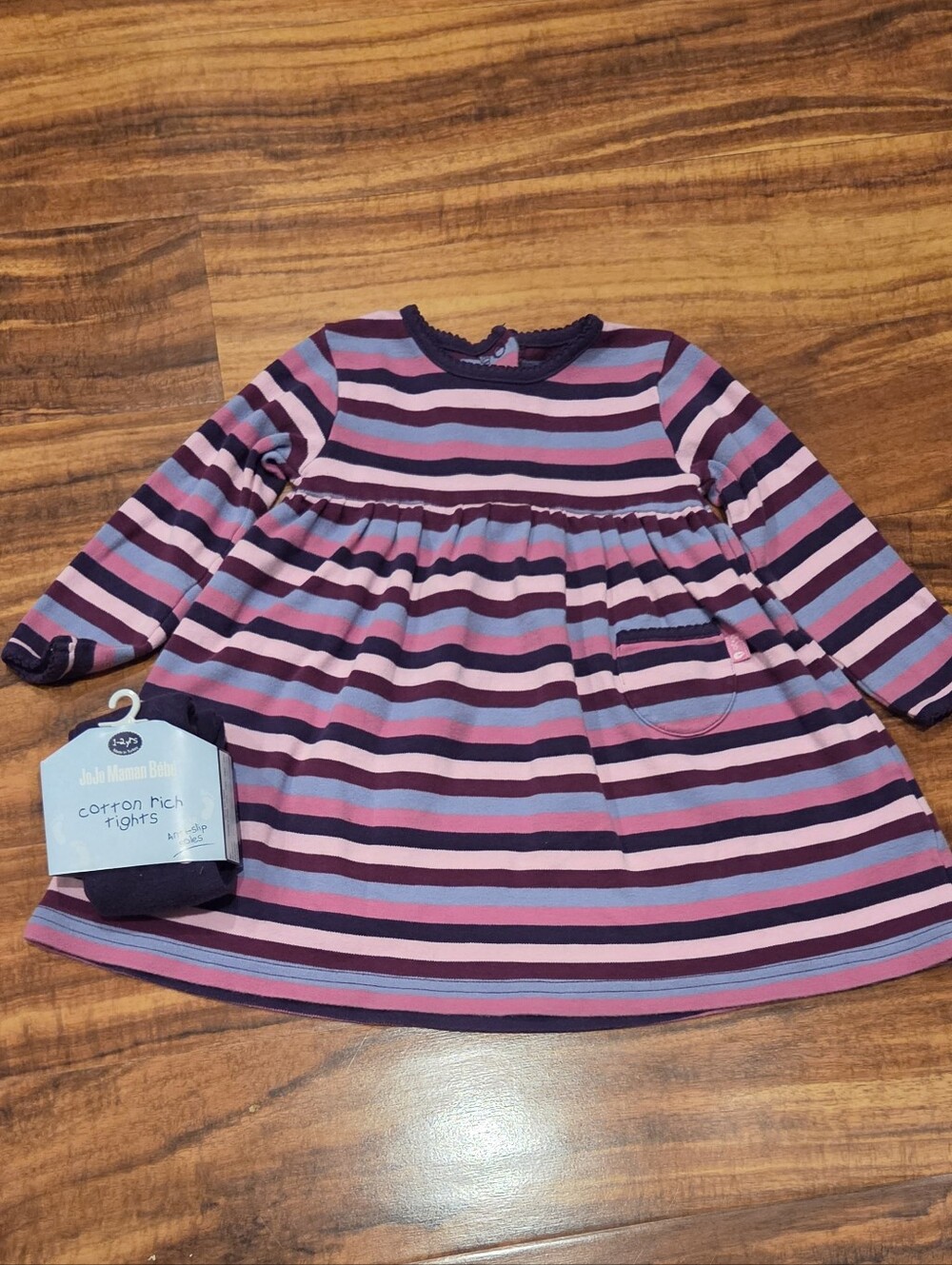Jojo Maman Bebe GUC 18-24 Months Striped Dress and Tights